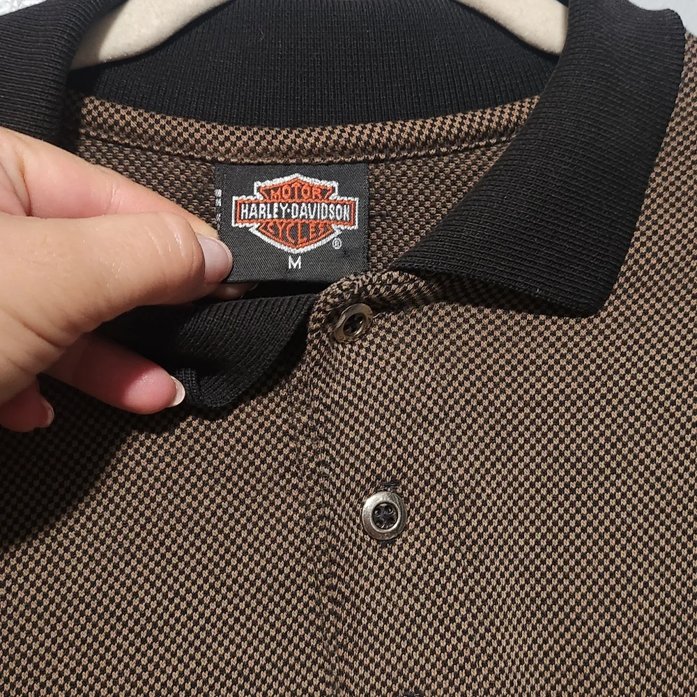 HARLEY DAVIDSON Polo Shirt Mens Medium Brown Black Biker Americana Rugged Moto